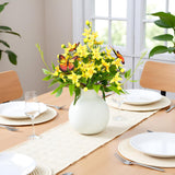 Artificial Freesia Bouquet In Ivory Ceramic Vase, Silk Flower And Butterfly Arrangements For Table Centerpiece Decoration (Freesia)
