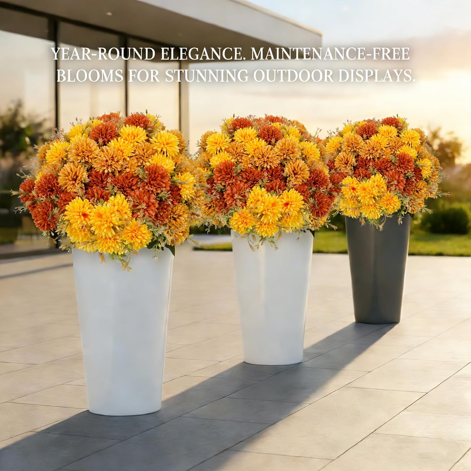 Faux Florals Plants 12 Mum Stems With 72 Silk Flowers, Fake Flowers Artificial Chrysanthemum Florals, For Rooms Outdoor Front Porch Planters Outside Pots Boxes