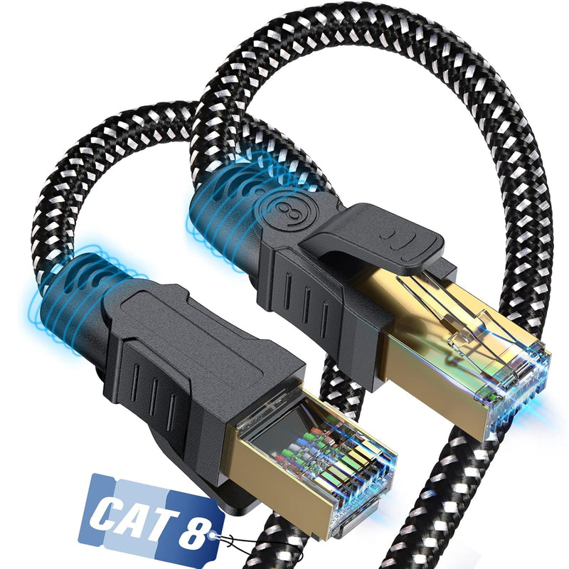 Cat 8 Ethernet Cable 10Ft,Nylon Braided High Speed Heavy Duty 40Gbps 2000Mhz 2