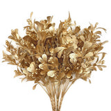 Fake Plants Christmas Decorations, Golden Artificial Flowers Plastic Grass Shrubs Leaves Indoor Outdoor Home Garden Party Hotel Verandah Wedding Event Bouquet Faux Diy Decor - Gold 4 Pack