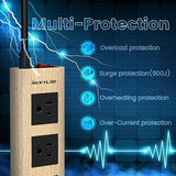 10 ft Flat Plug Power Strip Surge Protector with 3 Outlets and 2 USB Ports Light Wood Grain