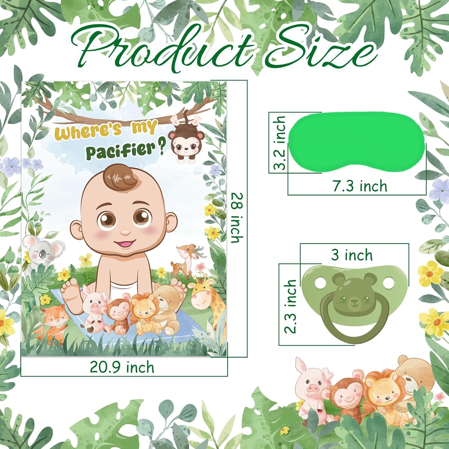 Pin The Pacifier On The Baby Game Safari Jungle Baby Shower Decorations With Large Poster Blindfold 45 Pacifier Stickers Sage Green Animals Games Forest Theme Birthday Party Decorations Supplies