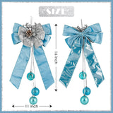 Blue Christmas Tree Topper Bows, 11 X 16 Inches Blue Bows For Christmas Tree Decorations Velvet Ribbon Bows With Baubles For Wreath, Door, Cabinet, Staircase, 1 Pc