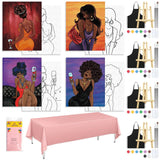 4 Pack Sip And Paint Kit For Adults Pre Drawn Canvas For Painting Pre Printed Stretched Canvas Diy Art Party Set Date Night Girls Game (Chic Lady,8X10 Inches)