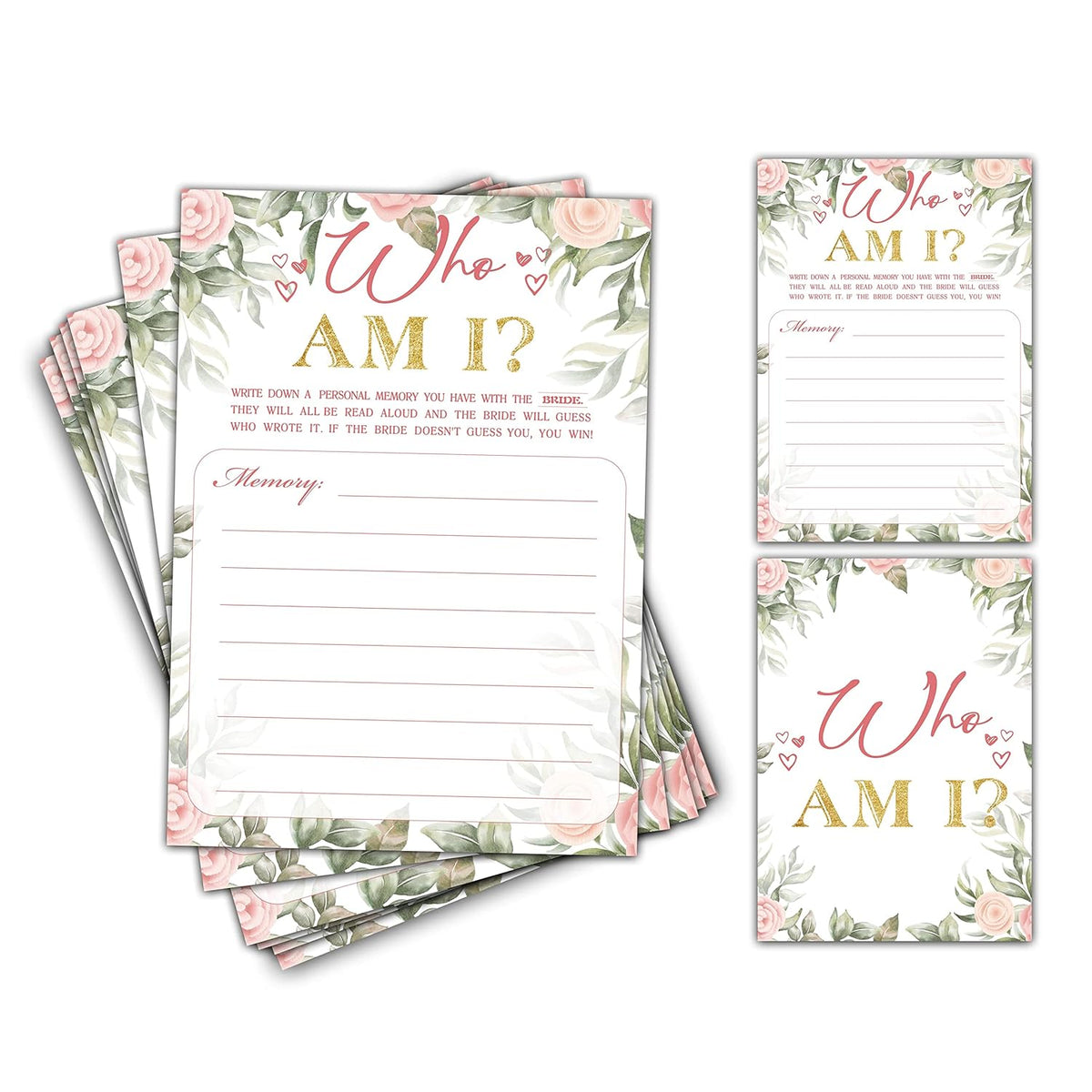 Bridal Shower Games - Who Am I Wedding Party Game - Boho Floral Greenery Bachelorette/Engagement Party Supplies Activities - Pack Of 30 Game Cards (A14)