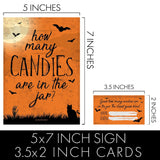 Halloween Party Game - Guess How Many Candies Are In The Jar Party Activity (1 Sign & 30 Guessing Cards)
