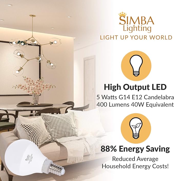 G14 LED Light Bulbs 5W 3000K Warm White E12 Candelabra Base 6 Pack