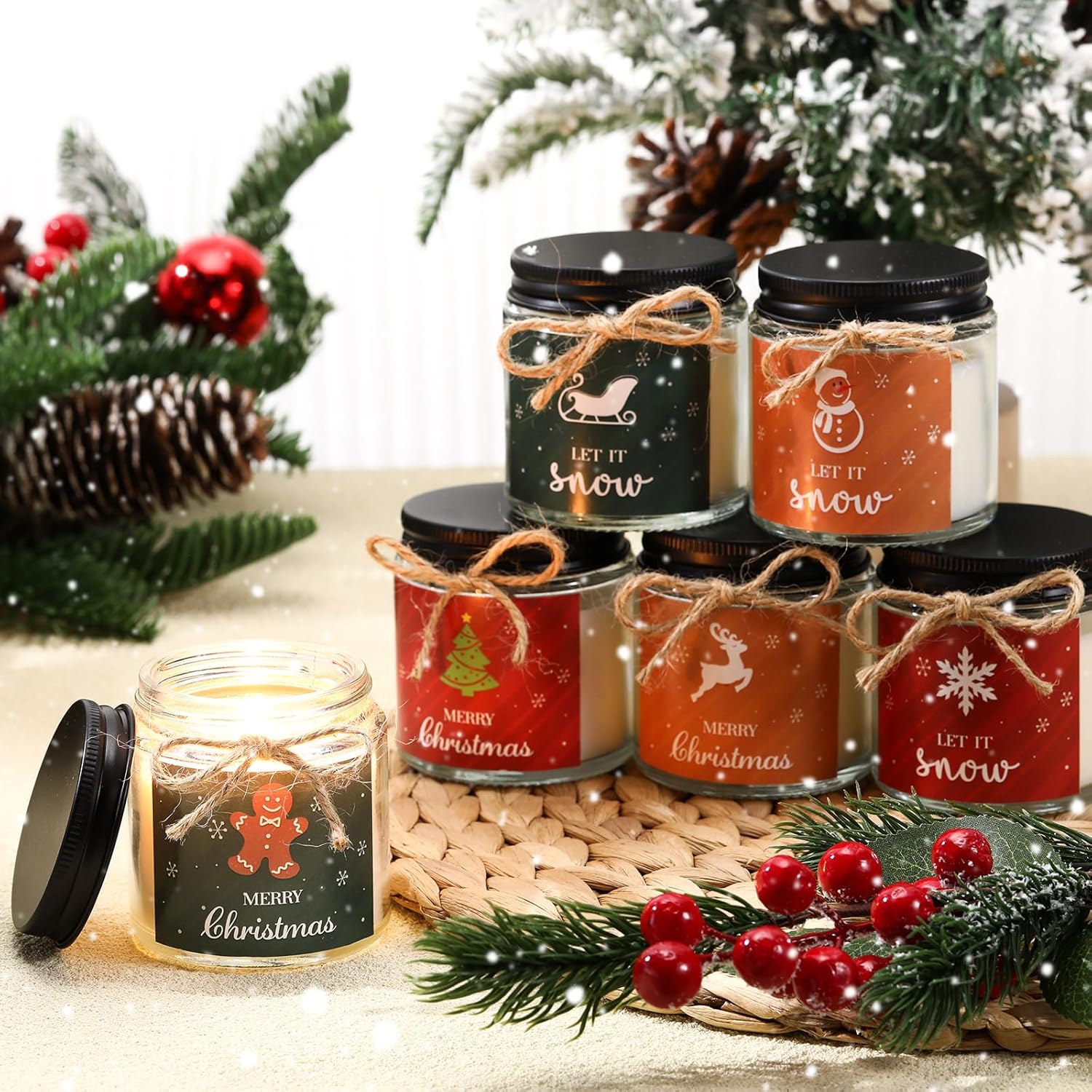 6 Pcs Christmas Candles Gifts Bulk Scented Candle Jars For Coworkers Women Aromatherapy Candles For Home Xmas Birthday Gifts Yoga(Bright Style)