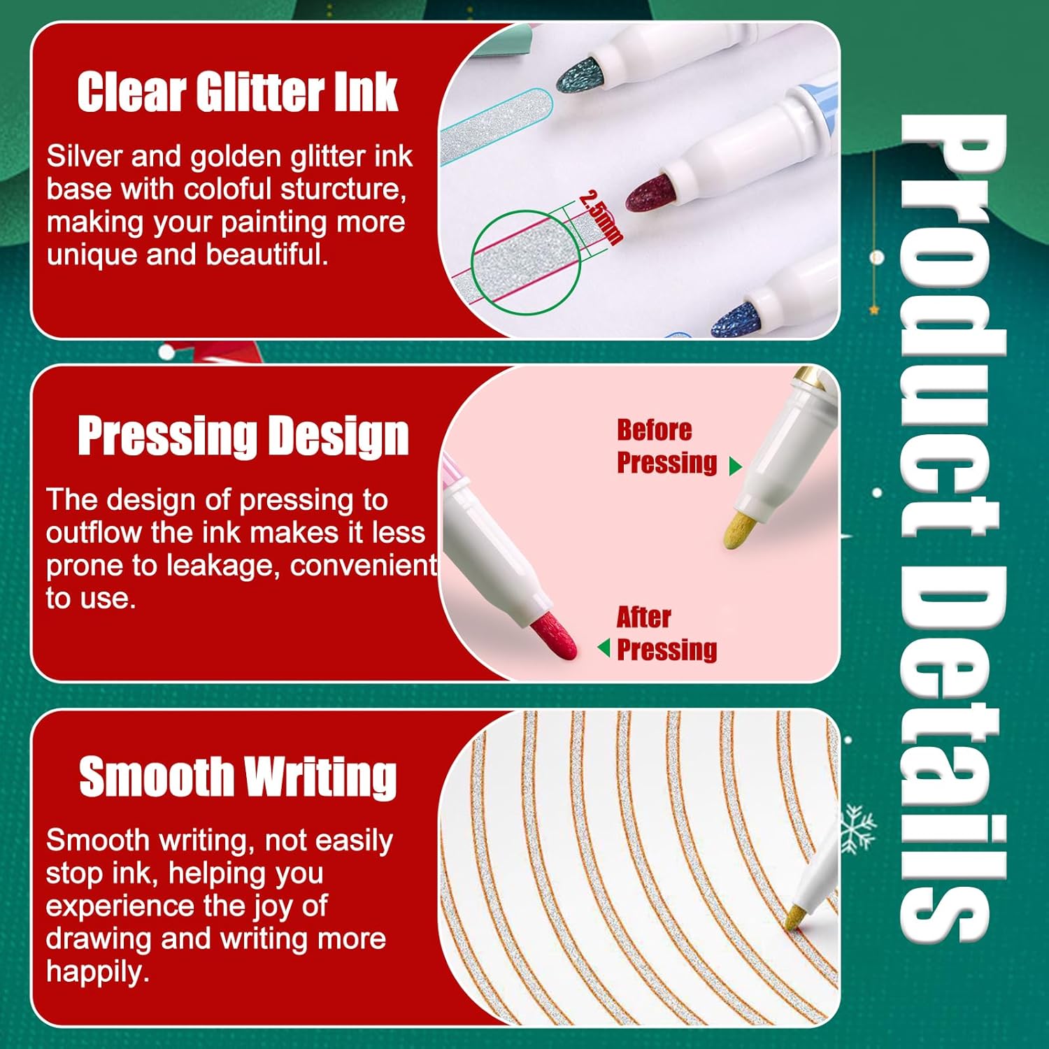 33 Colors Christmas Double Line Outline Markers, Xmas Draw Markers Squiggles Shimmer Markers Set Christmas Outline Metallic Marker Pens For Christmas Greeting Card Festive Diy Crafts Supplies