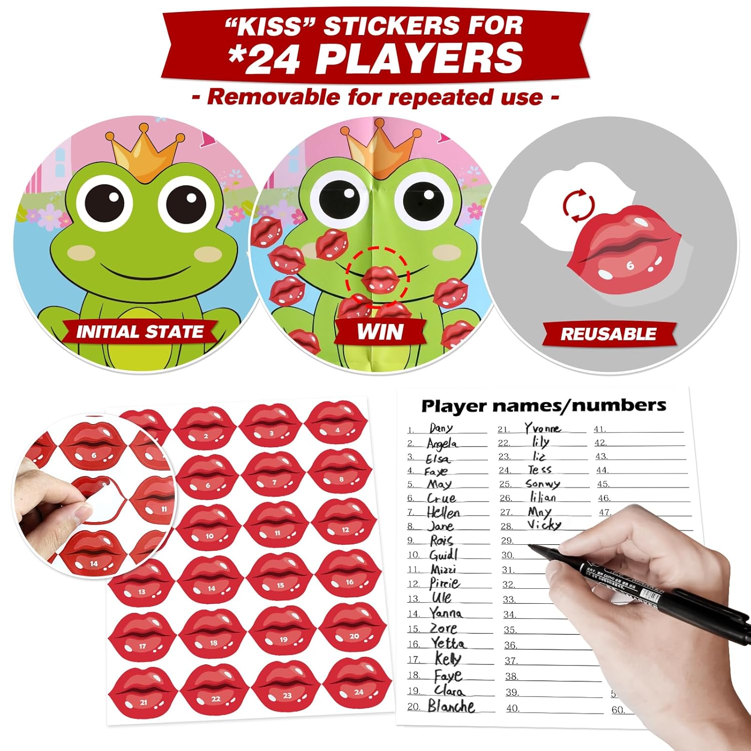 Valentine Party Games, Pin The Kiss On The Frog, 24 Pcs Valentine Party Games Classroom Toddlers Preschool Party Supplies Favors For Boys Girls Adults