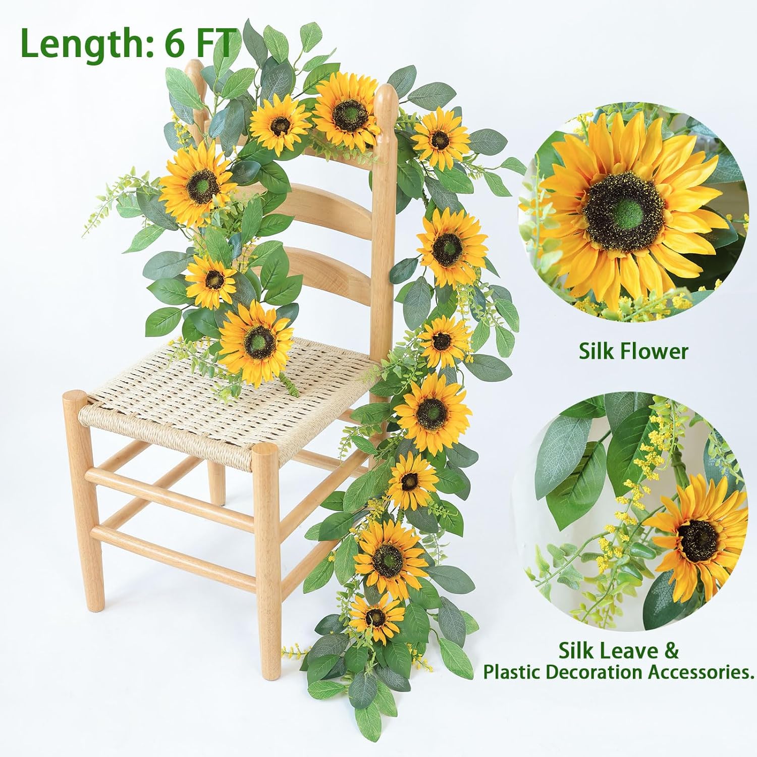 Artificial Sunflower Garland 6Ft Fake Silk Sunflowers Flower Garland Autumn Hanging Vines Decorations For Kitchen Table Centerpieces Room Wall Party Wedding Birthday Fall Decor (Yellow)
