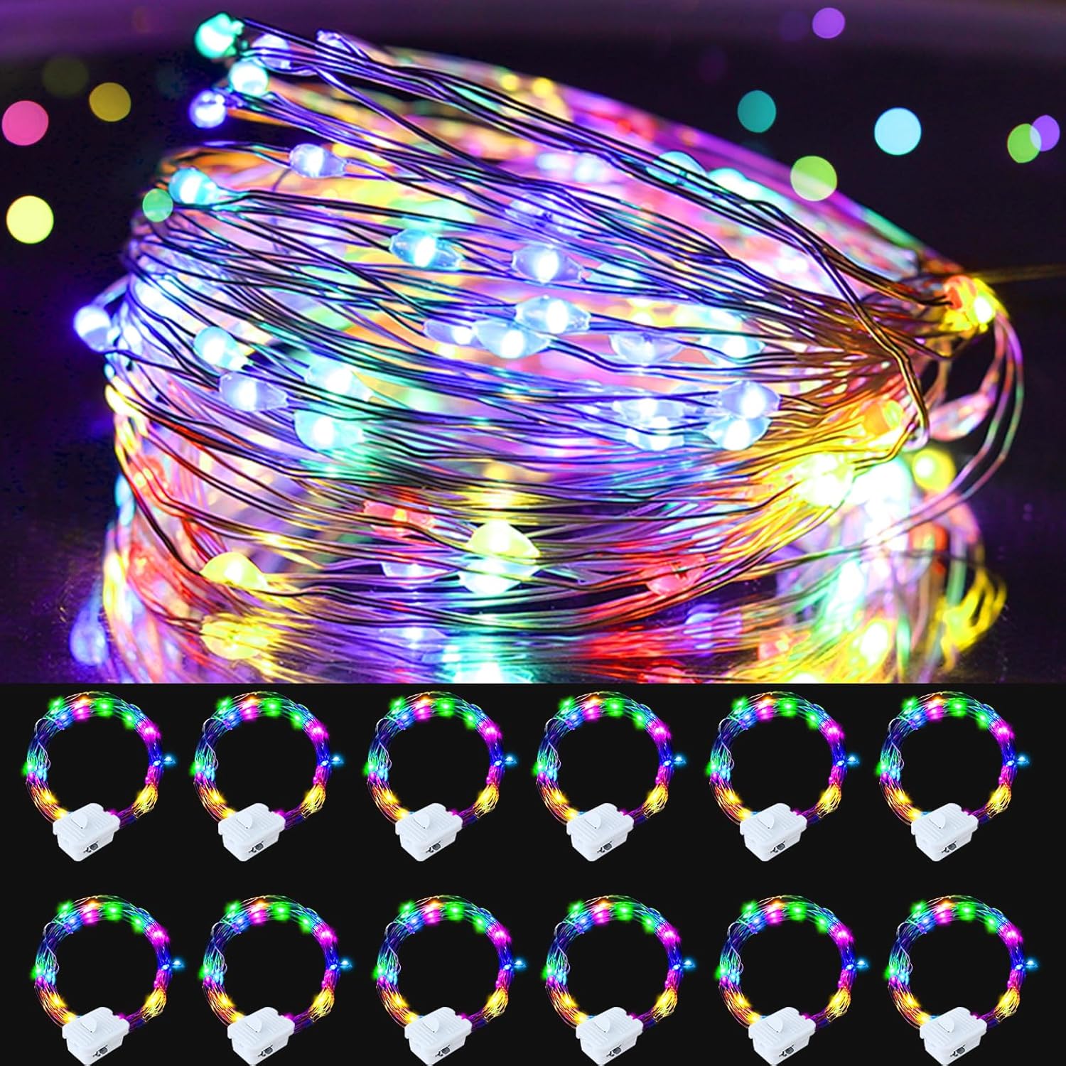 12 Pack Fairy Lights Battery Operated, 7Ft 20 Led Mini String Lights Copper Wire Twinkle Lights For Diy, Bedroom, Christ
