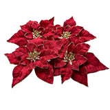 Artificial Christmas Flowers Red Velvet Poinsettia Floral Picks For Christmas Wreath Tree Ornaments(4Pcs Extra Large Burgundy)