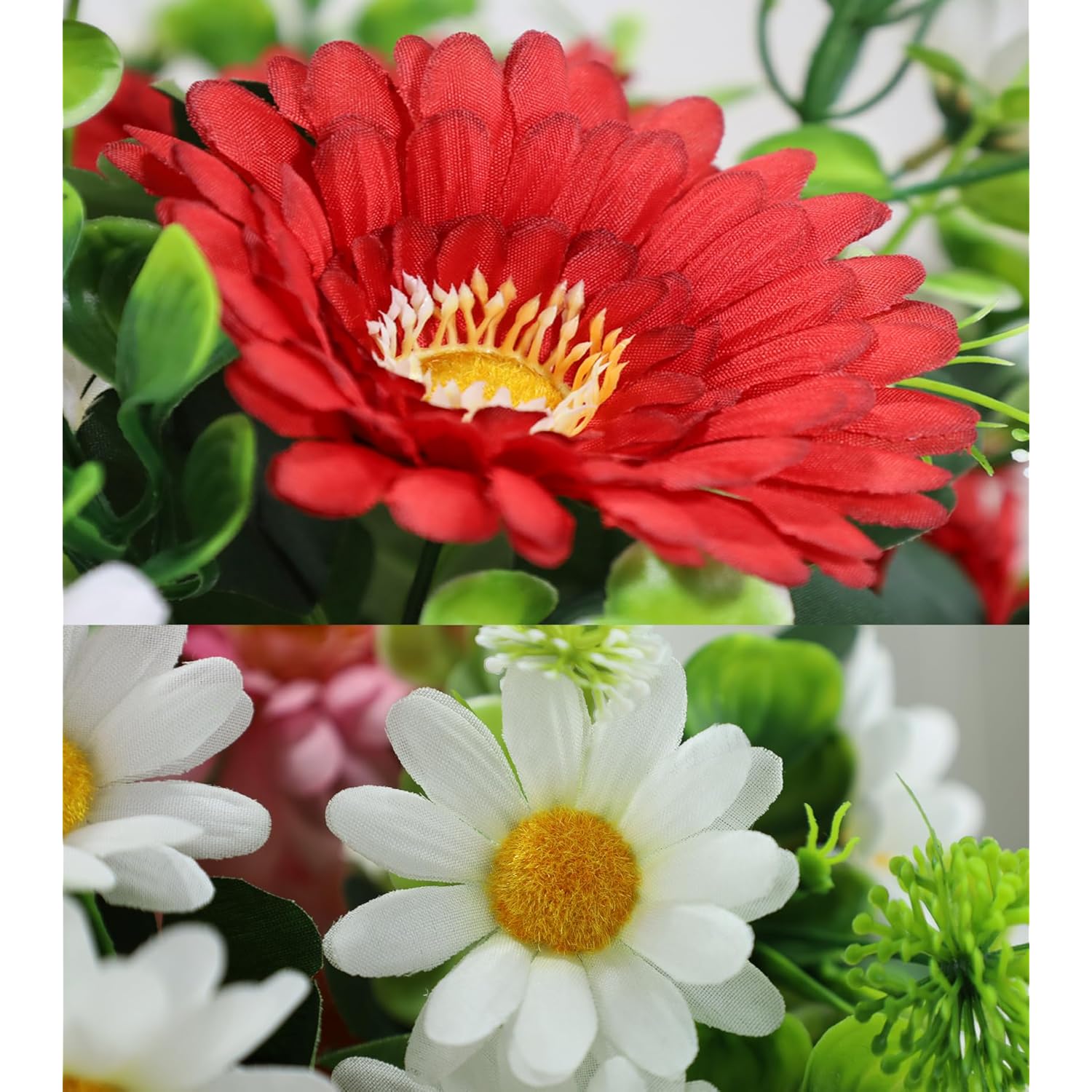 Artificial Cemetery Flowers For Grave, 24 Branches Daisy Fake Silk Flowers Bouquet For Funeral Gravesite Memorial Day Outdoor Decorations