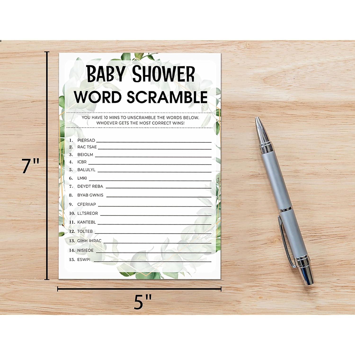 Baby Shower Game Cards, Word Scramble Game, Tropical Jungle Theme Party Games, Set Of 30 (Green005)