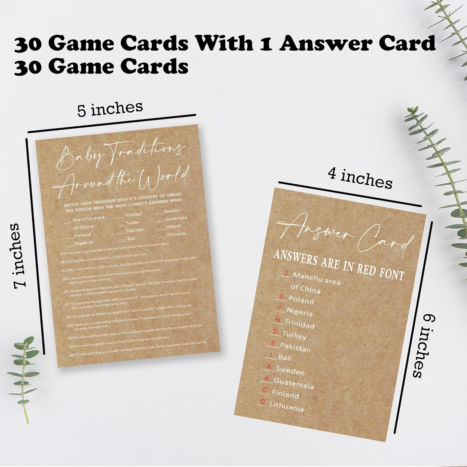 Kraft Paper Baby Shower Game, 30 Baby Traditions Around The World Game Cards With 1 Answer Card, For Baby Boy Or Girl, Gender Reveal, Baby Shower Game Activity, Party Favors And Decorations-14