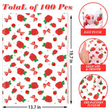 100 Sheet Red Rose Bow Strawberry Tissue Paper, 20X14In Red Rose Bow Strawberry Gift Wrapping Paper Art Craft Tissue For Valentine'S Day Birthday Wedding Party Supplies (A)