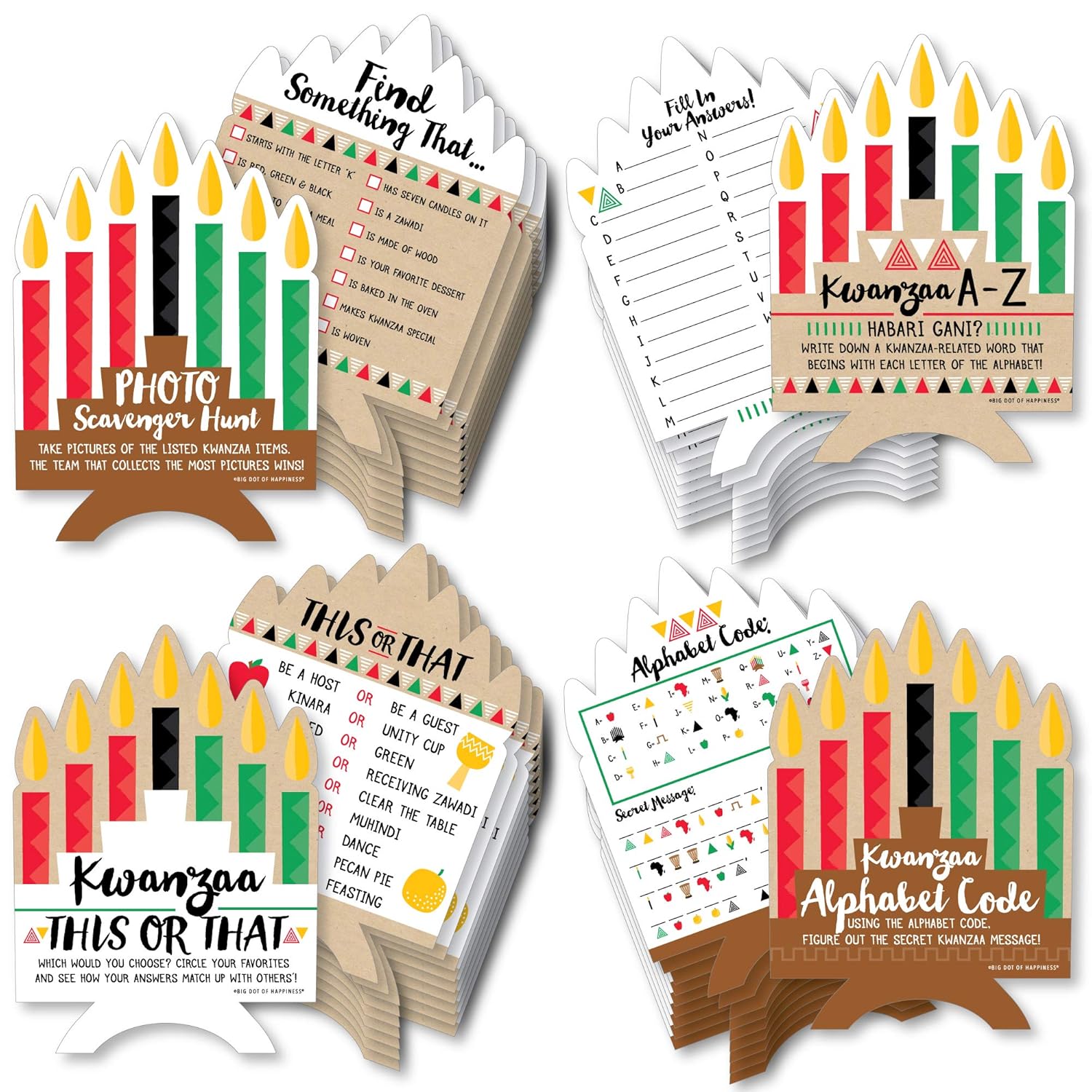 Big Dot of Happiness Happy Kwanzaa - 4 African Heritage Holiday Games - 10 Cards Each - Gamerific Bundle