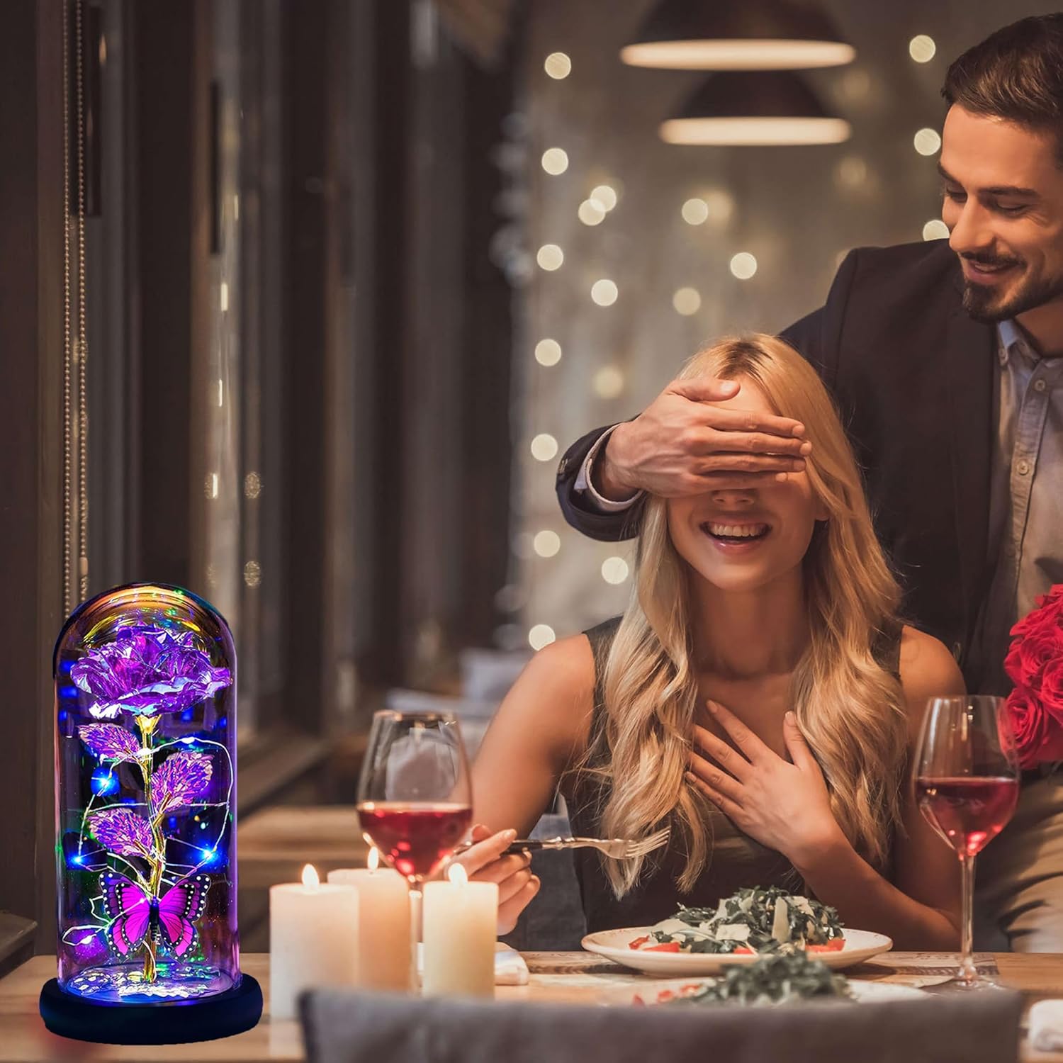 Valentines Day Gifts For Her,Valentines Day Rose Flowers Gifts For Mom Girlfriend Women Wife,Birthday Gifts For Women, Valentines For Her,Glass Flowers Light Up Rose Gifts For Mom,Purple Rose