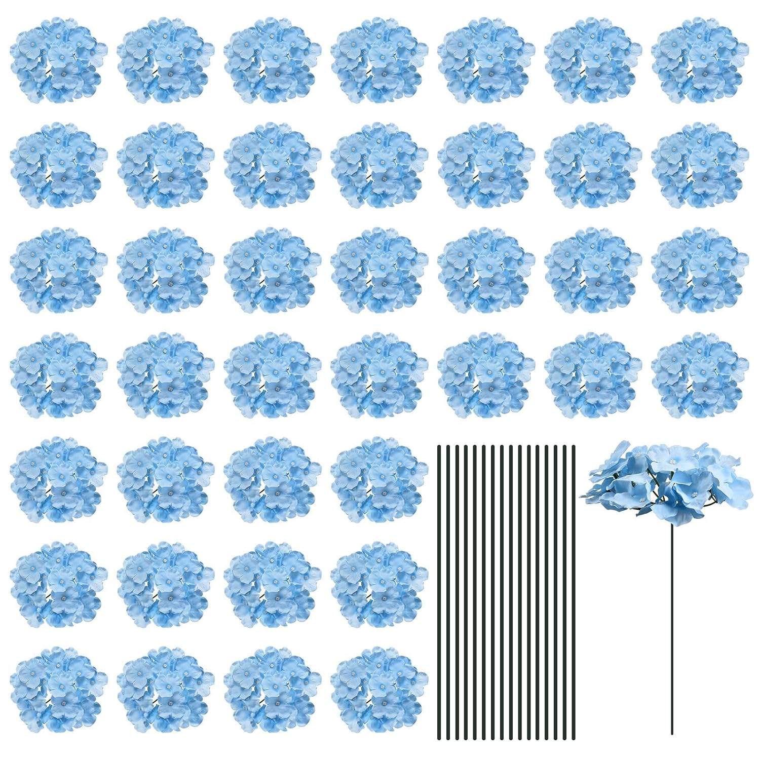 Silk Artificial Hydrangea Flowers, Light Blue Artificial Flowers Heads With Stems, Full Hydrangea Flowers For Wedding Centerpieces, Party Decoration 30 Set