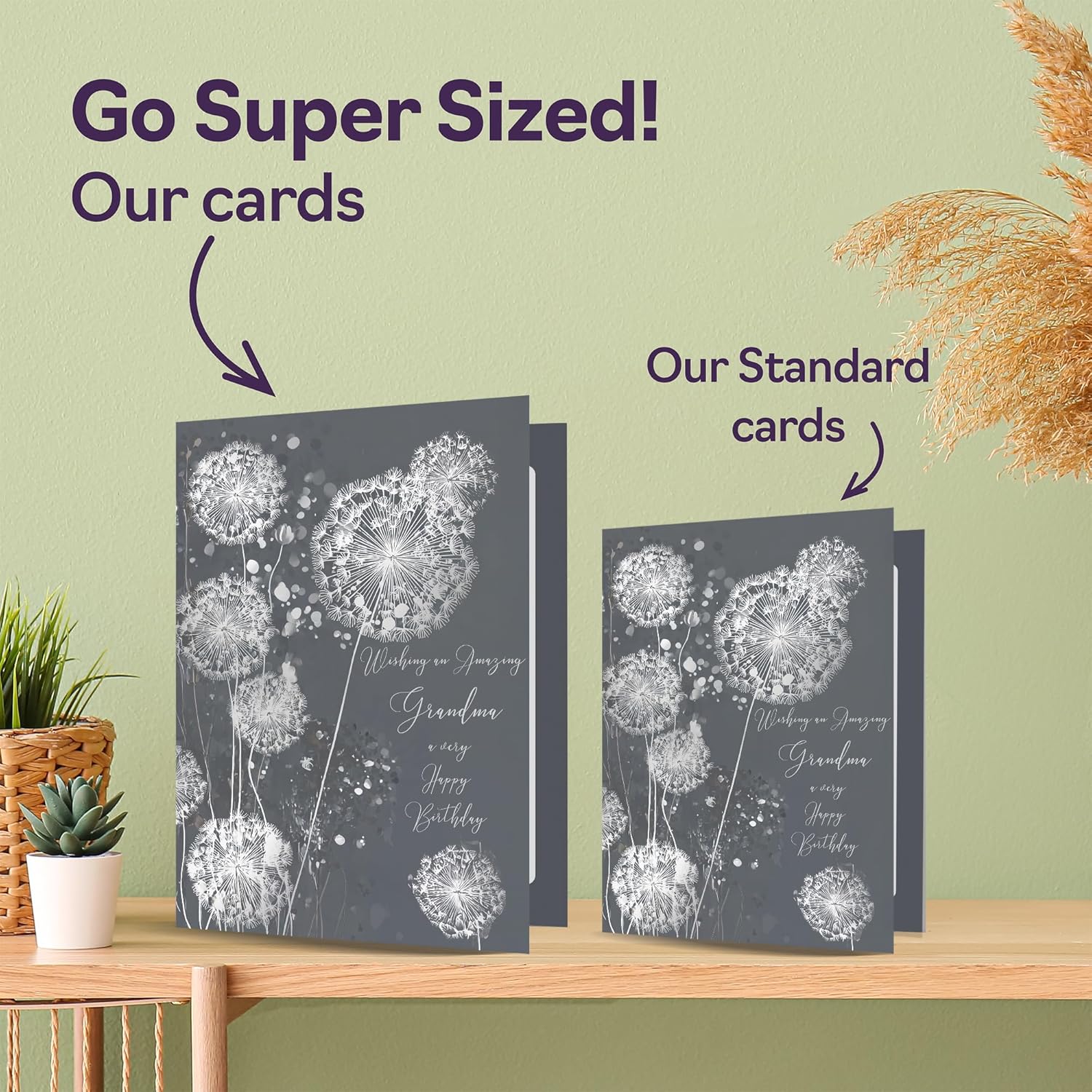 Silver Grandma Birthday Card - Shimmering Dandelions - Happy Birthday Card For Grandma From Grandson Granddaughter, 5X7 Inch Silver Elegant And Modern Bday Greeting Cards