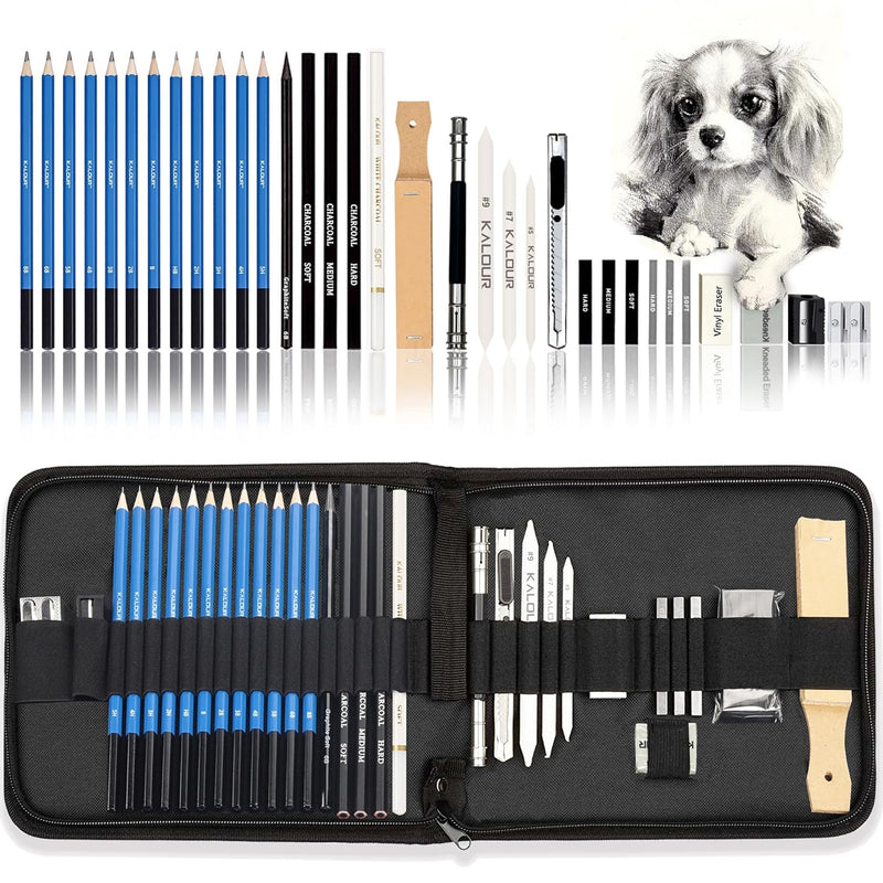 33 Pieces Pro Drawing Kit Sketching Pencils Set,Portable Zippered Travel Case-