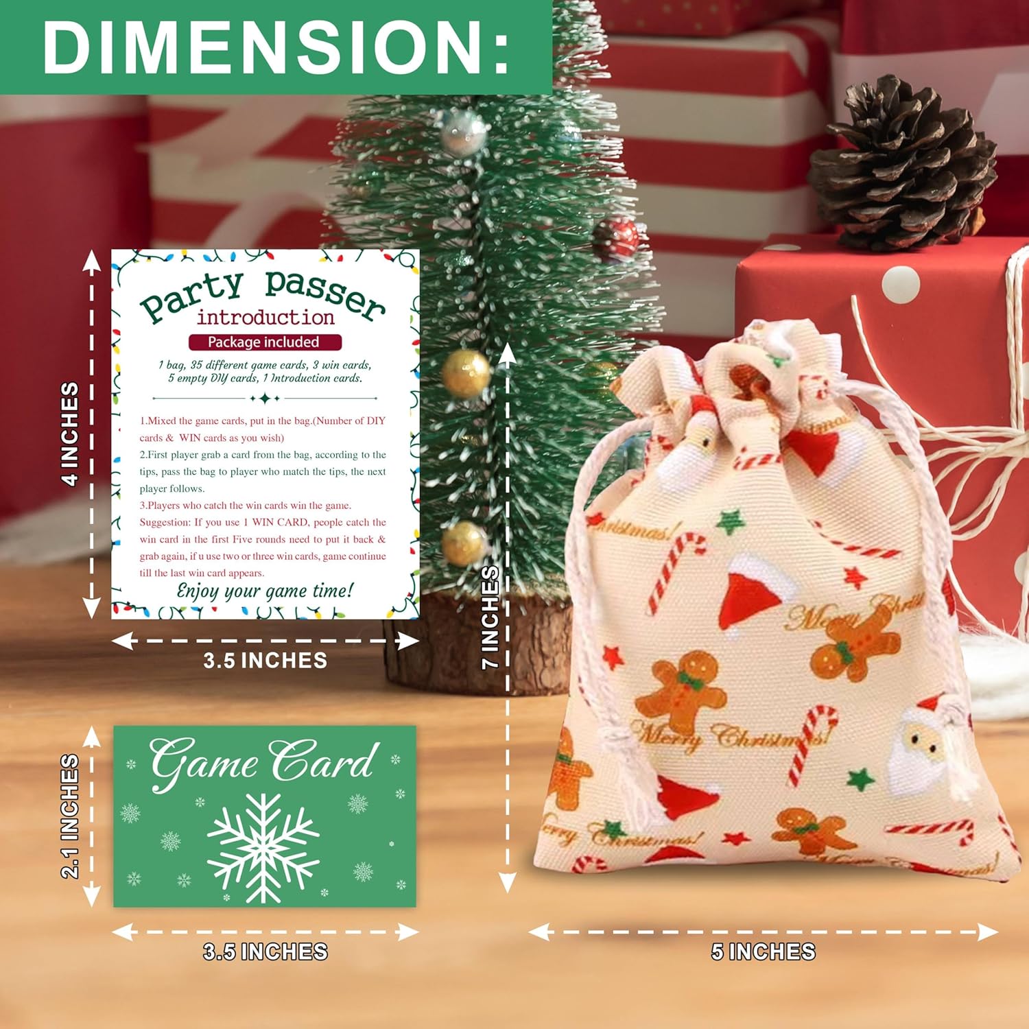 Christmas Yellow Pass The Bag - 44 Game Cards & 1 Pass Bag - Adult Party Game & Holiday Group Activity