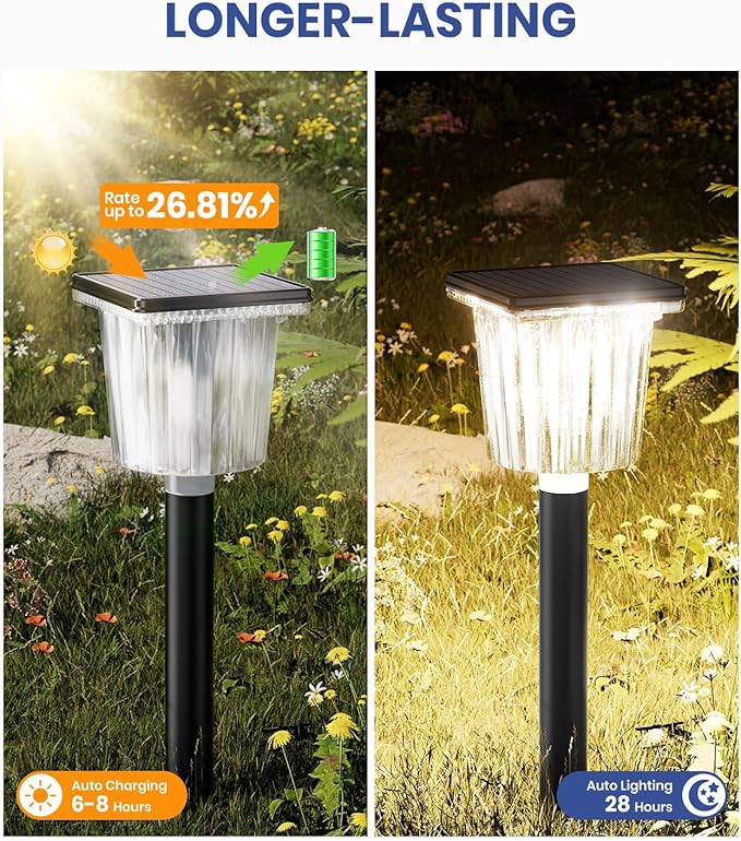 8 Pack Super Bright Solar Pathway Lights Adjustable Warm Cool White Waterproof Garden Lights