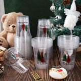 50Pcs 12Oz Christmas Disposable Cups Black Green Red Plaid Plastic Party Cups Christmas Tree Clear Plastic Glasses For Xmas Holiday Coffee Juice Hot Cold Drinks Party Supplies