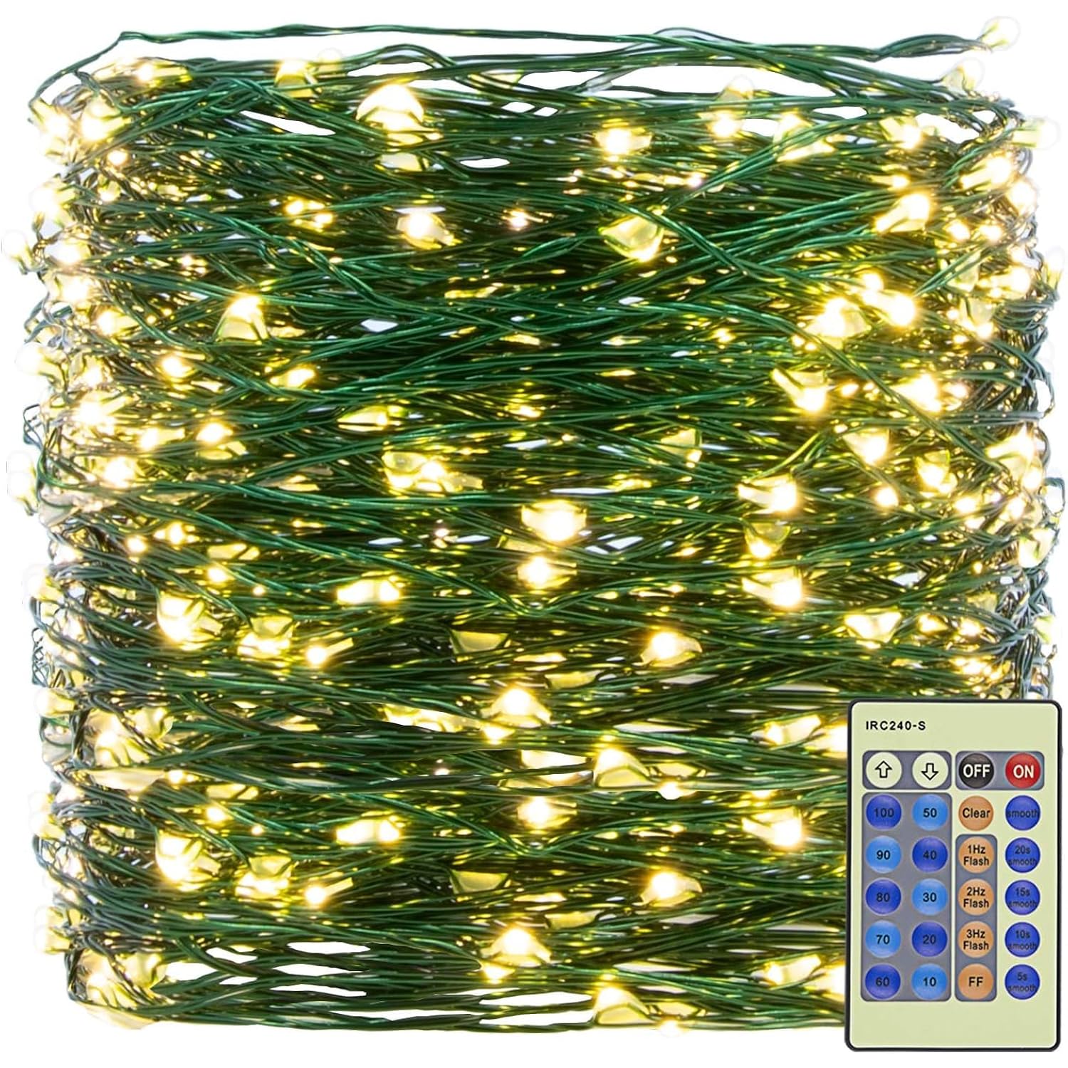 Outdoor Indoor String Lights Christmas 500Led Warm White Fairy Lights 164Ft Green Wire Dimmable With Remote Control, Wat