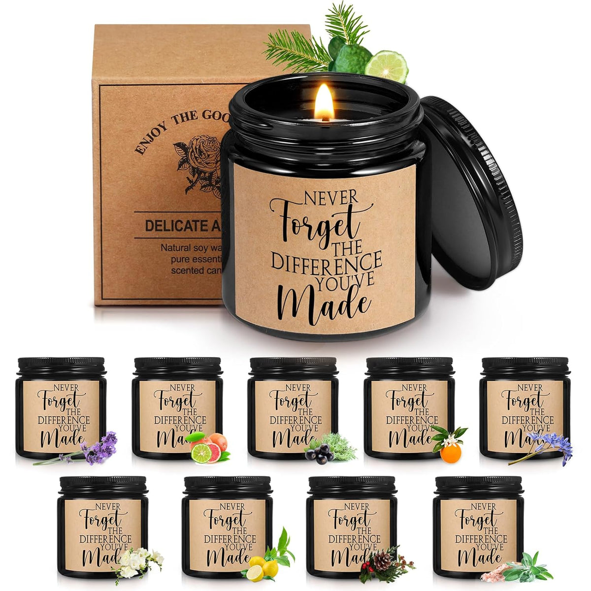 10 Pcs Valentines Employee Appreciation Gifts For Women Inspirational Candle 3.5 Oz Never Forget The Difference You Make Thank You Gifts For Nurse Service Week Vet Tech Volunteer(Black)