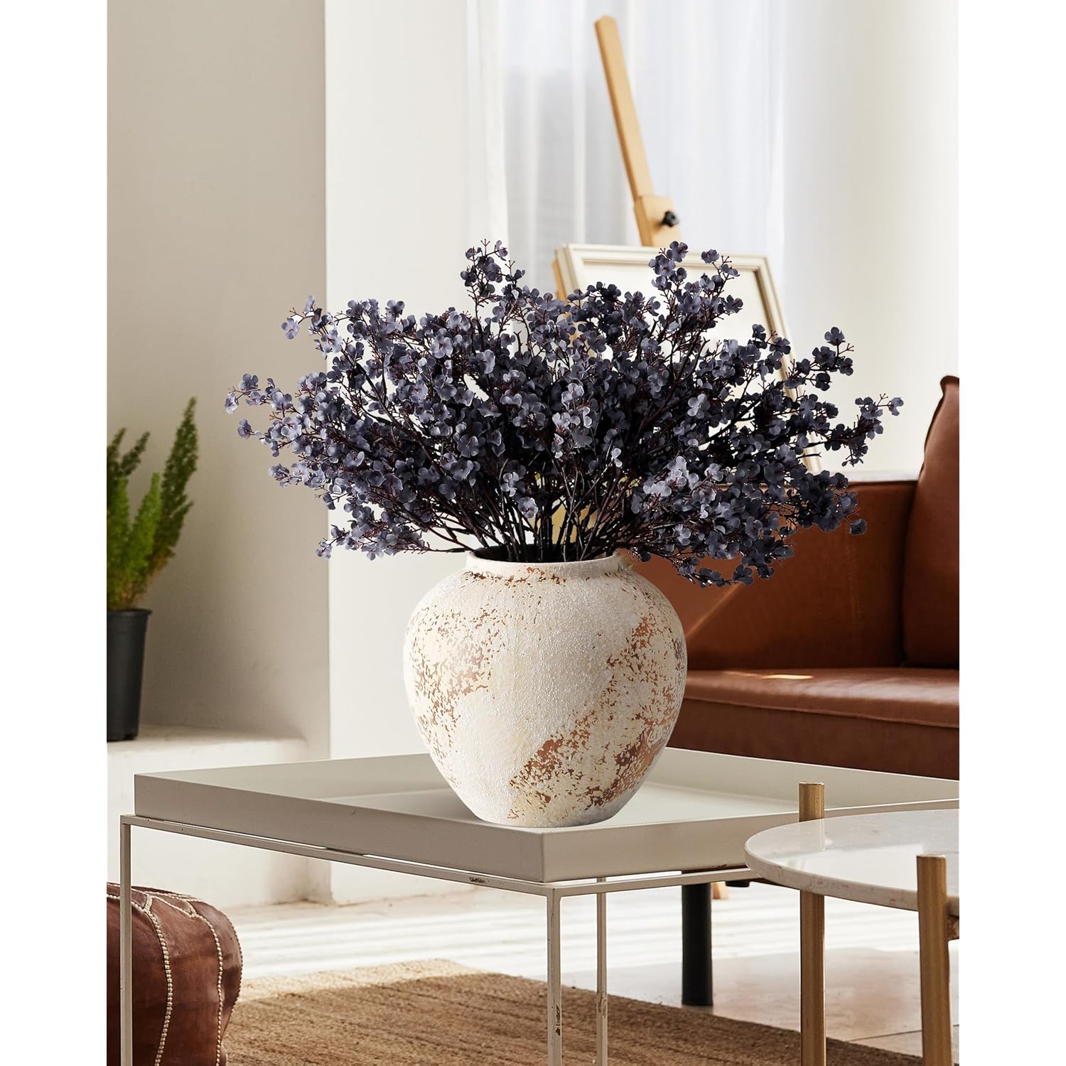 Fake Fall Flowers Artificial For Decoration Faux Indoor Real Touch Silk Babys Breath Floral Stems Home Boho Centerpieces Tables Vase Decor Dust Blue 12Pcs