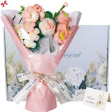 Crochet Flowers, Crochet Flowers Bouquet With Carnation, Lily Of The Valley, Roses, Forget Me Not & Puff, Comes With Sophisticated Gifts Box & Bag