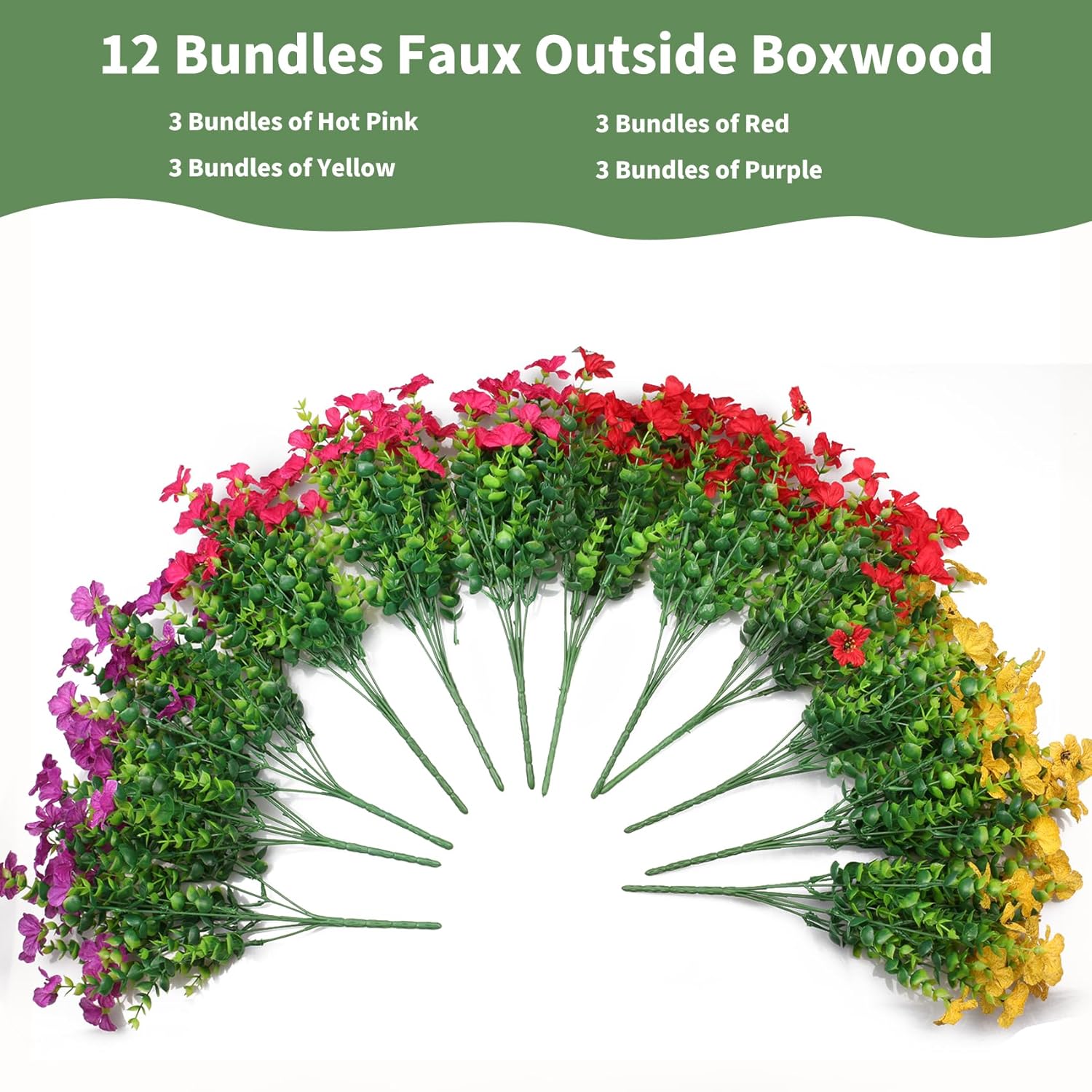 Artificial Flowers For Indoor & Outdoor Decoration - 12 Bundles Faux Daisies With Eucalyptus Leaves Fake Greenery For Garden, Home, Porch, Patio, Boxwood