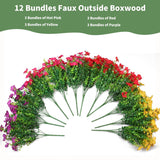 Artificial Flowers For Indoor & Outdoor Decoration - 12 Bundles Faux Daisies With Eucalyptus Leaves Fake Greenery For Garden, Home, Porch, Patio, Boxwood