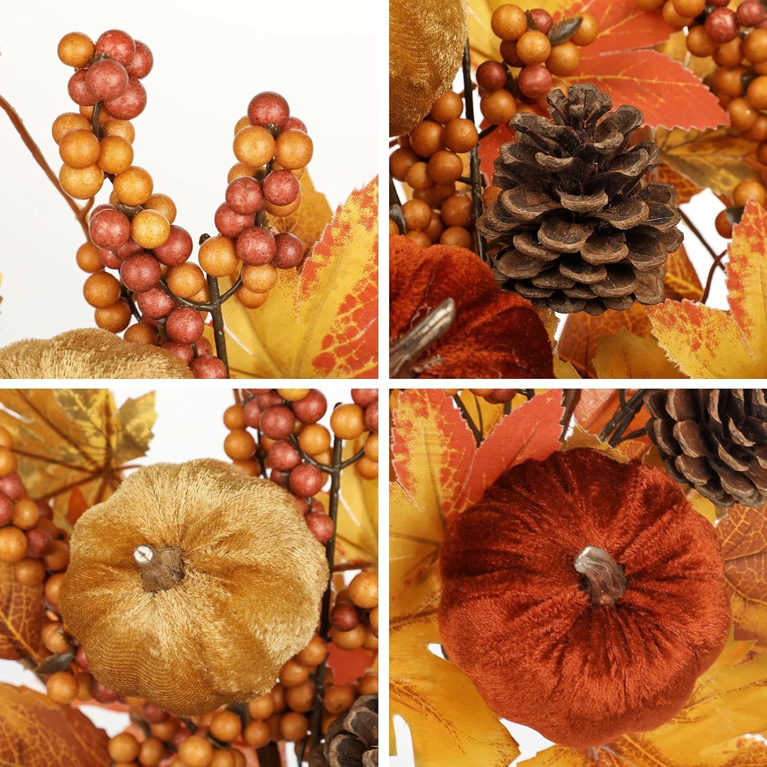 2Pack 16In Fall Picks And Sprays With Velvet Pumpkins Pinecones Berries Maple Leaves Artificial Fall Floral Branches Stems For Vases Autumn Table Centerpieces Seasonal Home Decor