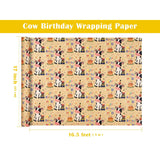 Kraft Cow Birthday Wrapping Paper Roll - Mini Roll - 17 Inch X 16.5 Feet - Cow Wrapping Paper With Cakes And Happy Birthday Moo Design Perfect For Girls Boy Kids, Baby Shower