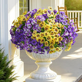 Artificial Fake Pansy Flowers For Outdoor Outside, 20Pcs Faux Silk Mixed Pansies Uv Resistant Flowers For Porch Yard Patio Window Box Home Decor (Purple Yellow Gradient Purple)