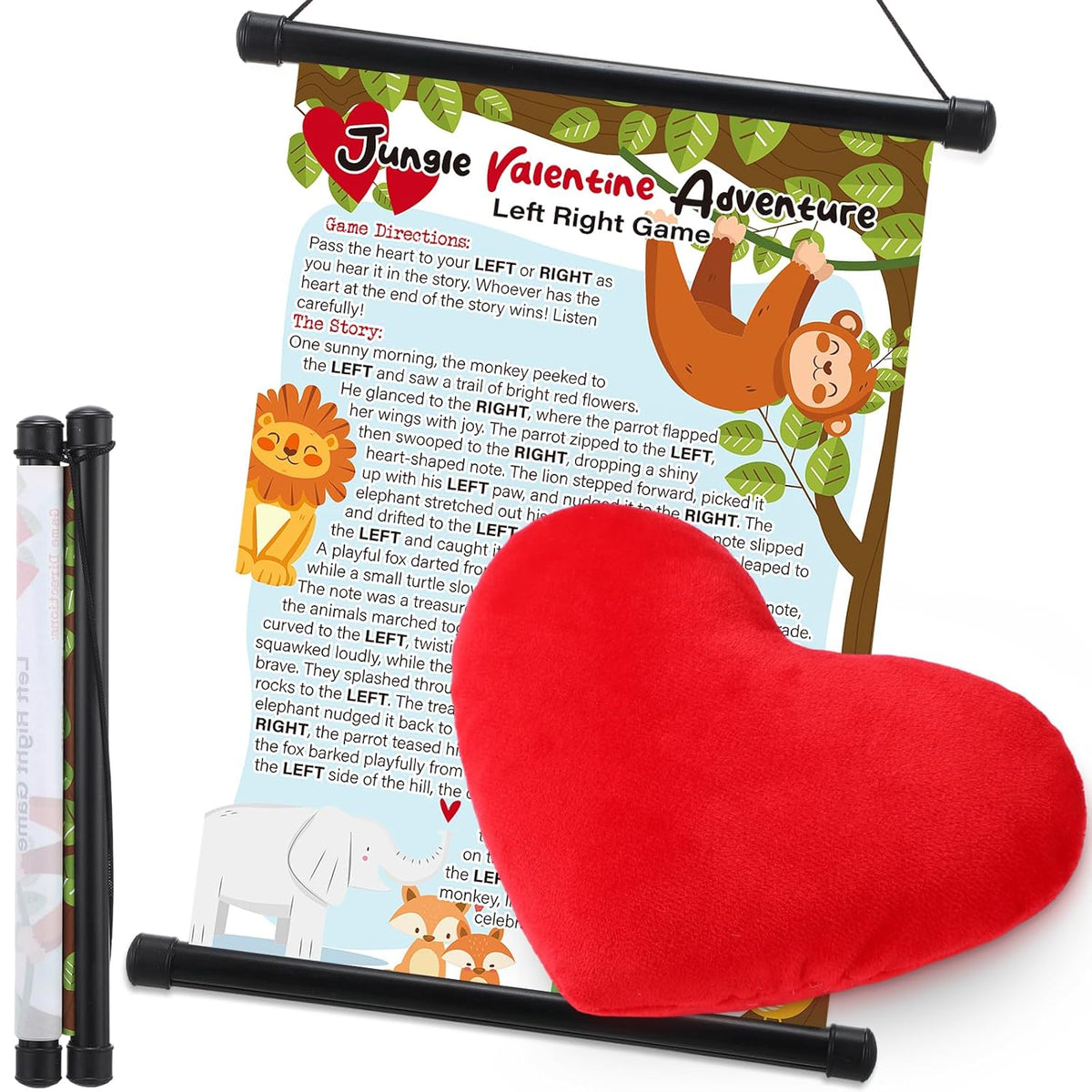 Valentine'S Day Party Game Valentines Pass The Heart Hanging Scroll Left Right Game With Red Heart Prop For Jungle Animal Galentines Family Activities Party Supplies Exchange Gift