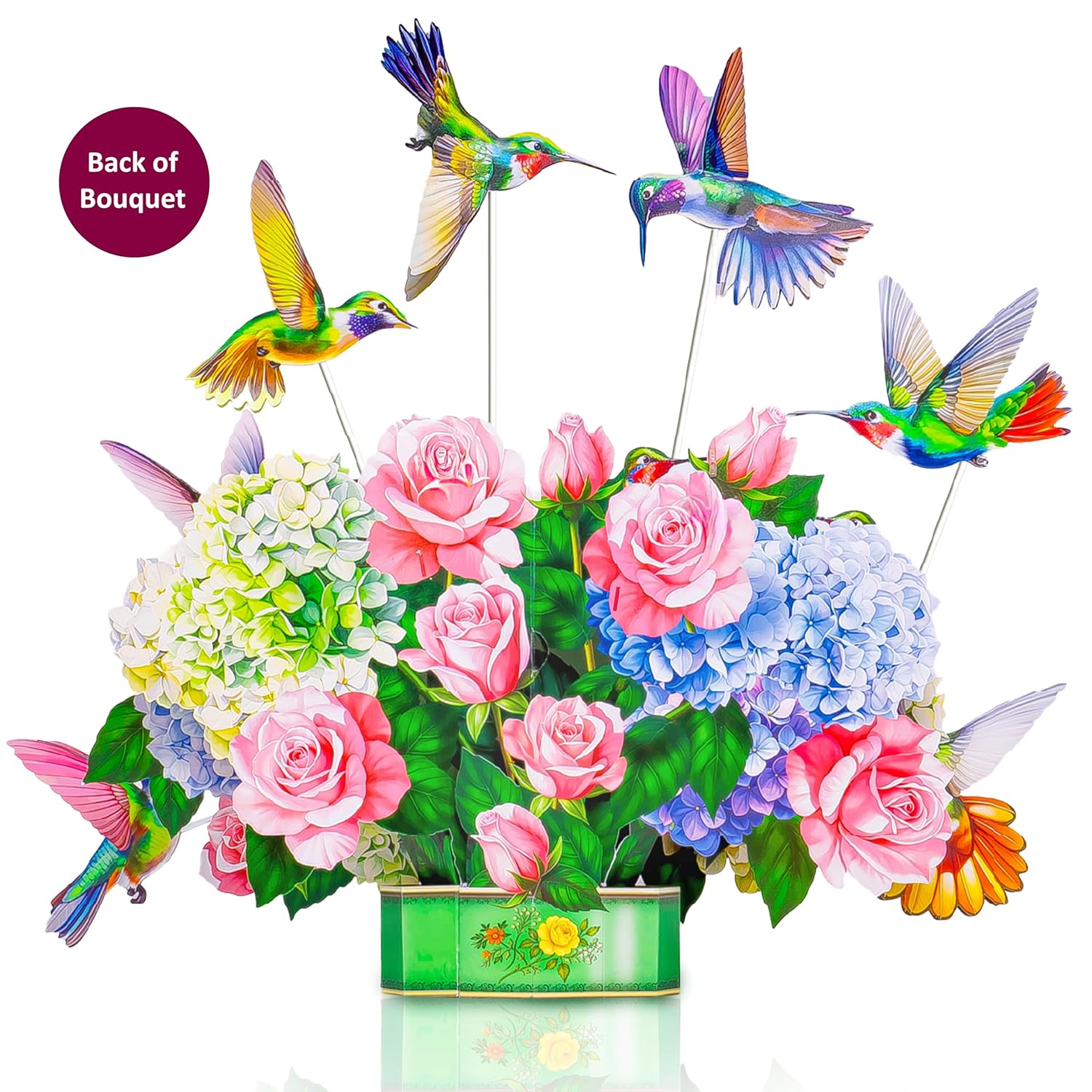 Humming Bird Pop Up Card, 19.5 Inches Real Size Display 3D Valentine Greeting Card, Paper Flower Bouquet, Gift For Valentines Day, Birthday, Mothers Day, Includes Envelope & Message Note