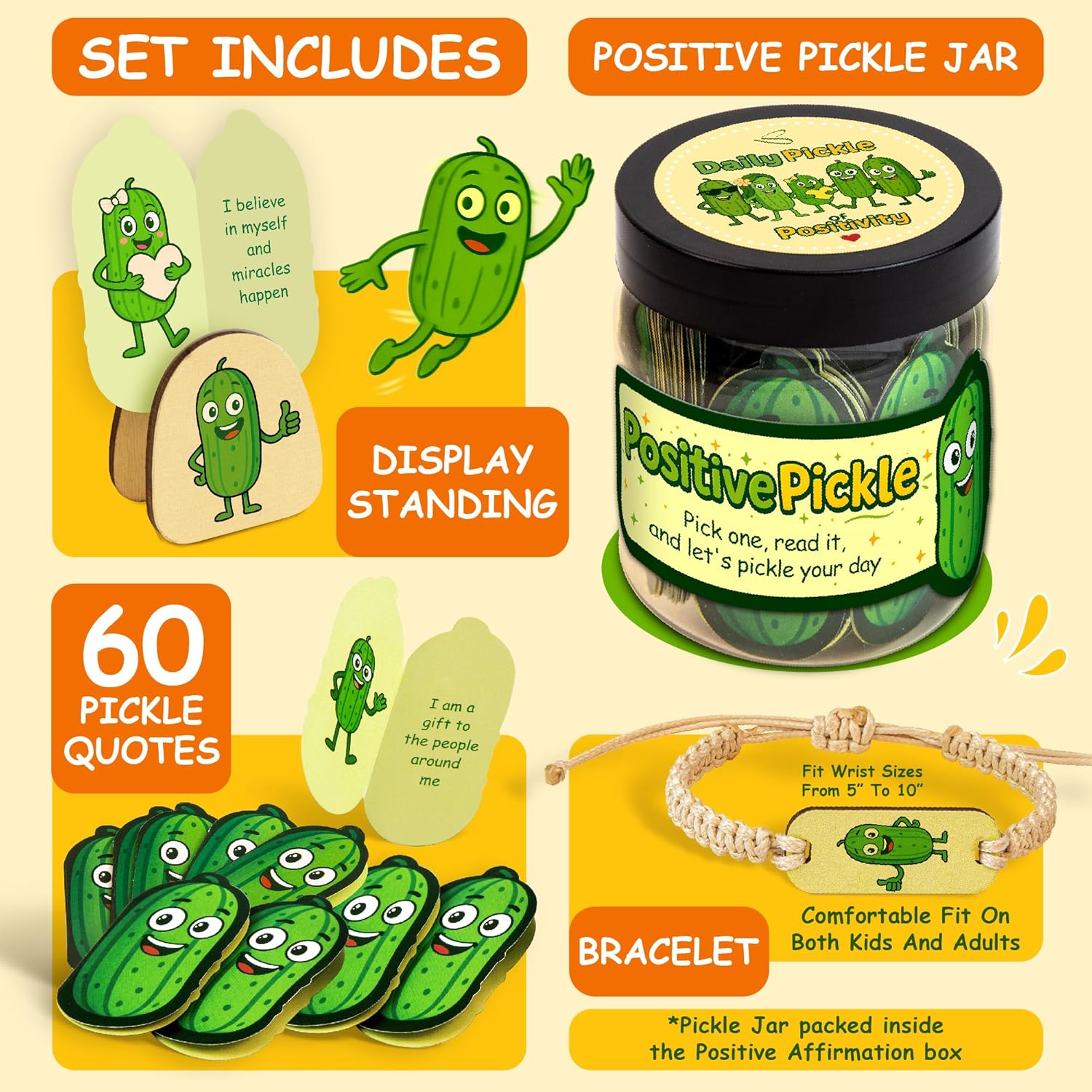60 Positive Pickle Affirmation Cards Jar - Funny Valentines Day Gifts For Teen Girls Trendy Stuff, Valentine Pickle Gifts For Women, Cute Birthday Gift For Friends, Daughter, Sister, Adult