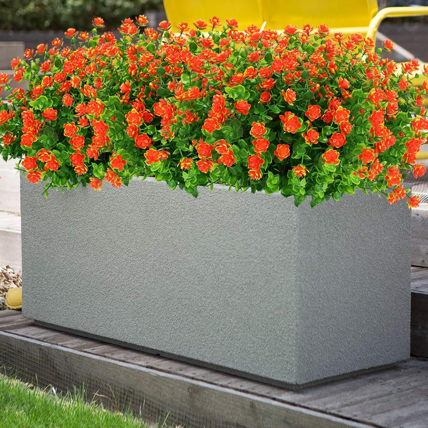 8 Bundles Outdoor Artificial Fake Flowers Uv Resistant No Fade Boxwood Faux Plastic Plants For Garden Patio Porch Window Box Home Wedding Farmhouse Décor (Orange Red)