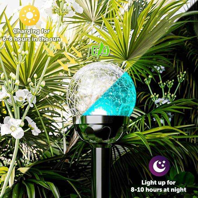 3 Pack Cracked Glass Ball Solar Garden Lights Color Changing Waterproof Pathway Decor