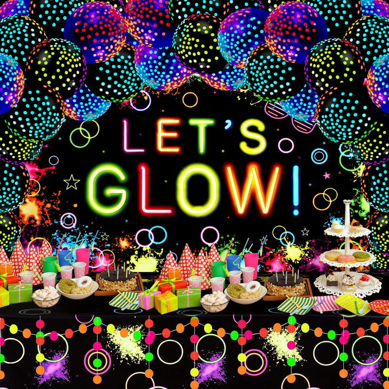 57 Pcs Let Glow Neon Party Supplies Including Glow In The Dark Decorat