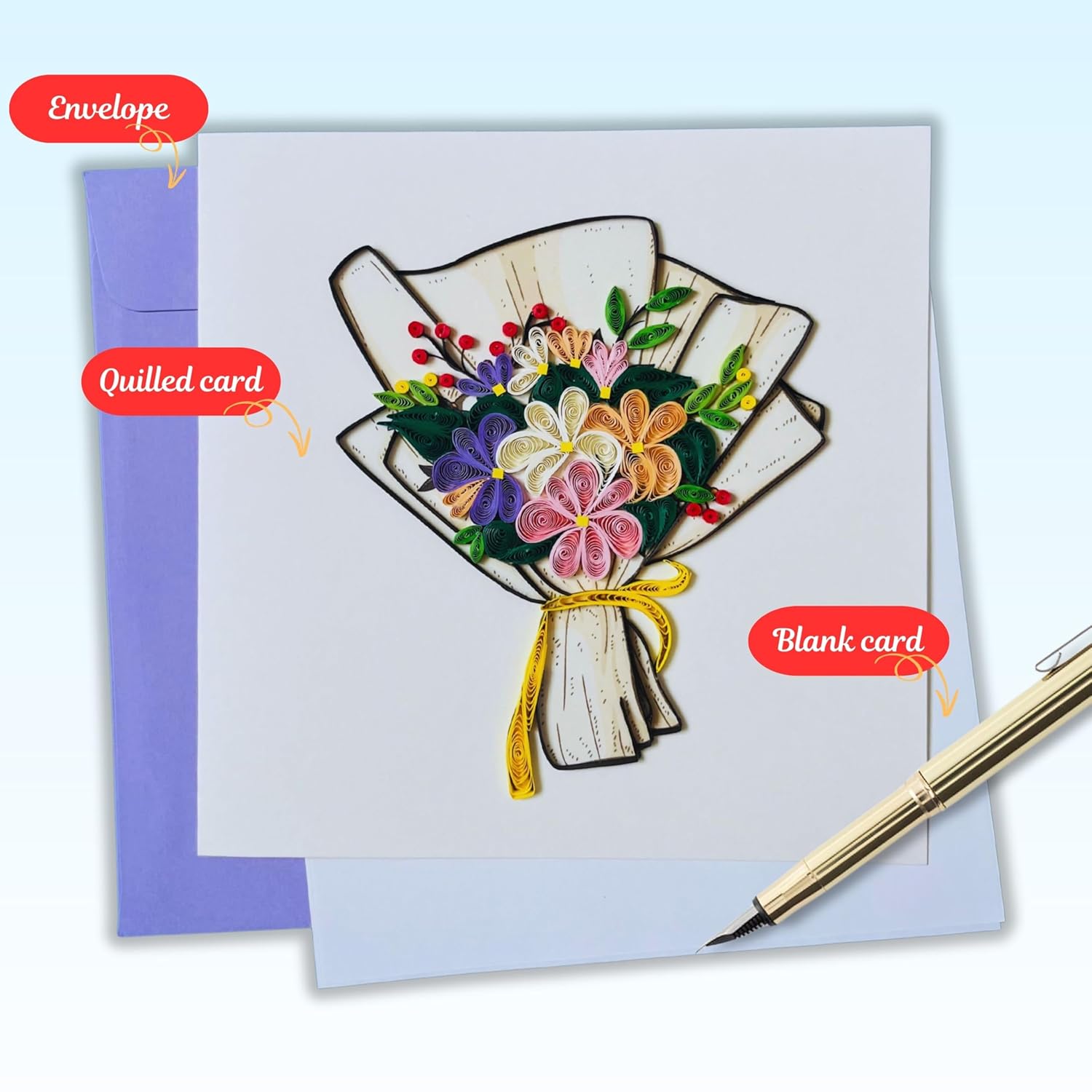 Quilling Card 3D Greeting Cards, Paper Card (Bundle Of Flowers)