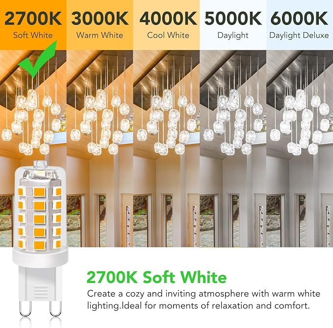 G9 LED Bulb 2700K Soft White 430 Lumens 40W Halogen Replacement 10 Pack