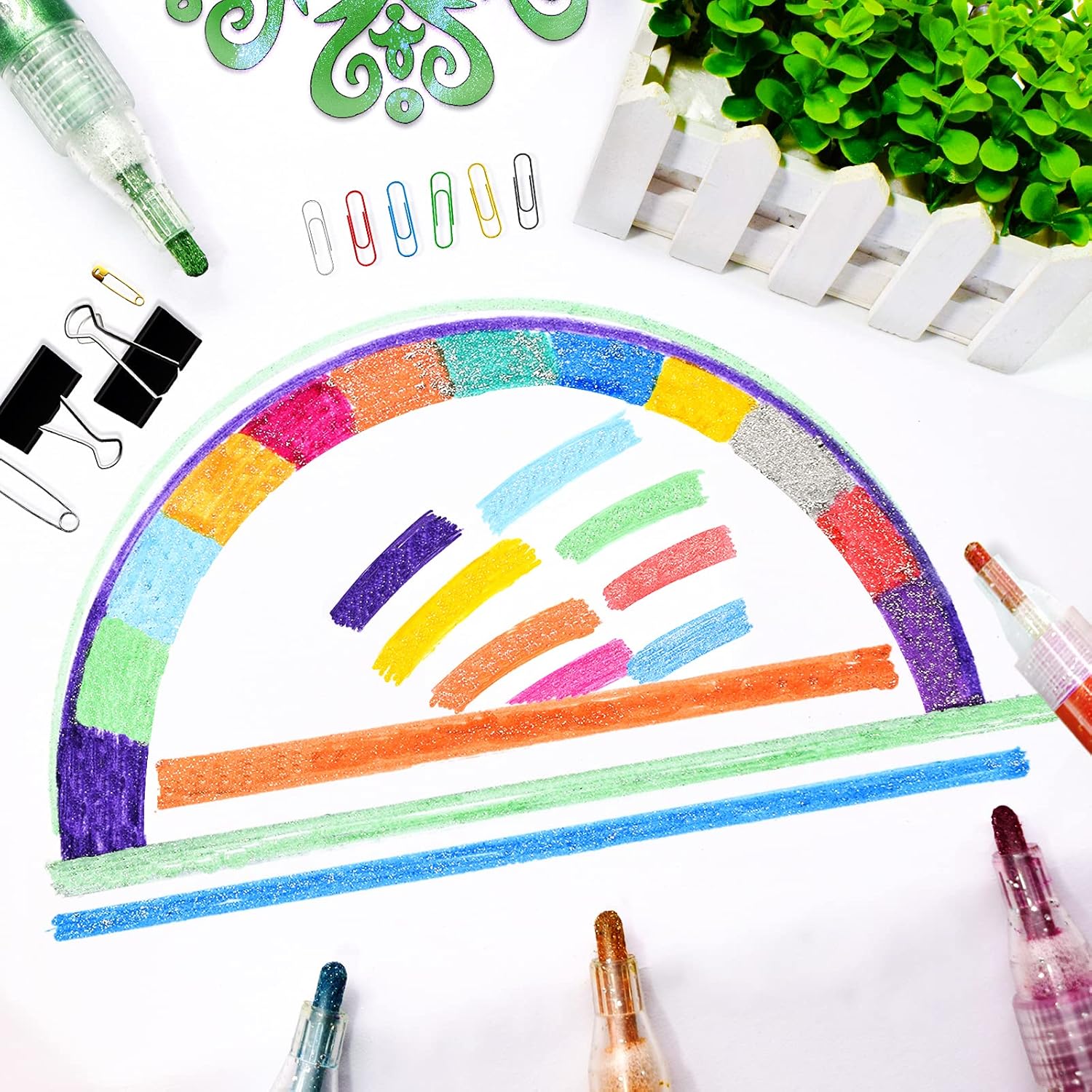 Glitter Markers, Metallic Sparkling Pens, Art Drawing Pens - Water Base, 12 Colors, Washable For Christmas Card Making, Medium Tip,70429