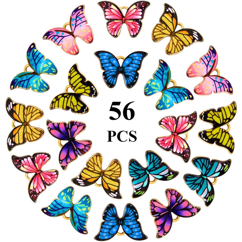 56 Pieces Butterfly Charms Enamel Butterfly Pendants Kawaii Charms For Jewelry