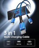 2 Pack 6FT 3 in 1 Multi Charging Cable Lightning USB C Micro USB Fast Charger Cord