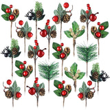 28 Pcs Artificial Christmas Greenery Red Berry Picks Pine Cones Holly Berries Flower Stem Needles Branches Fake Greenery Floral Picks For Xmas Tree Winter Crafts Party Festive Home Decor